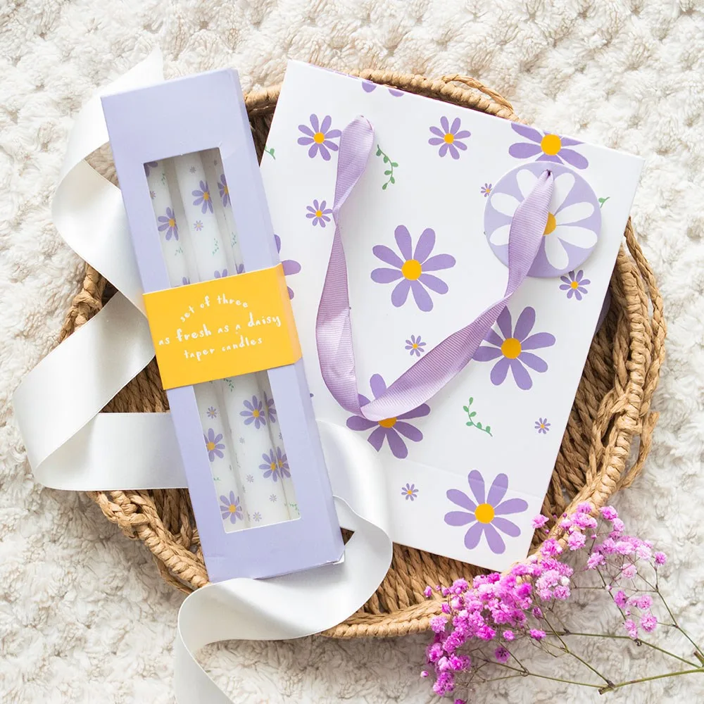 Set of 3 Purple Daisy Taper Candles - Image 6