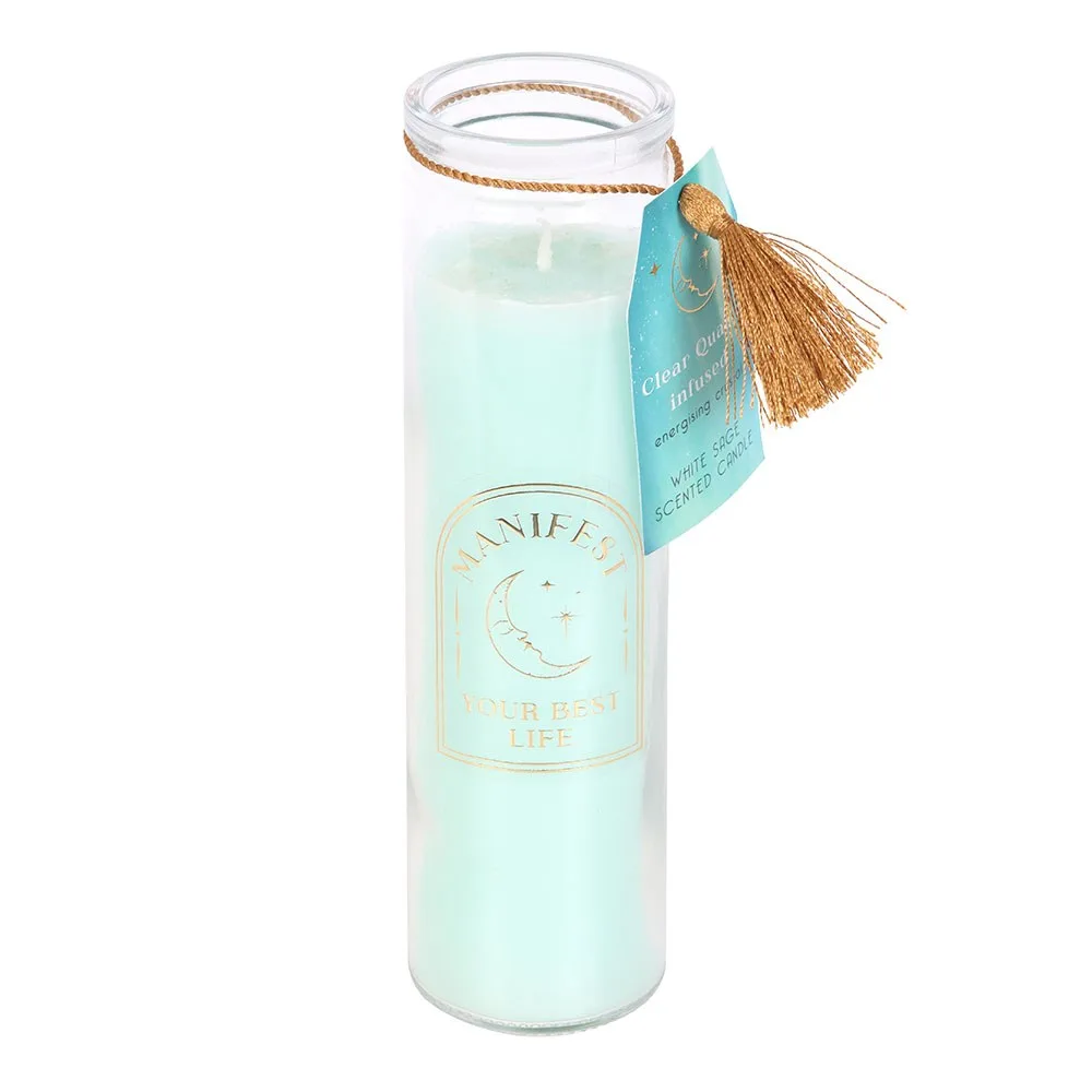White Sage Tube Candle with Clear Quartz Crystals, photo 2 of 5