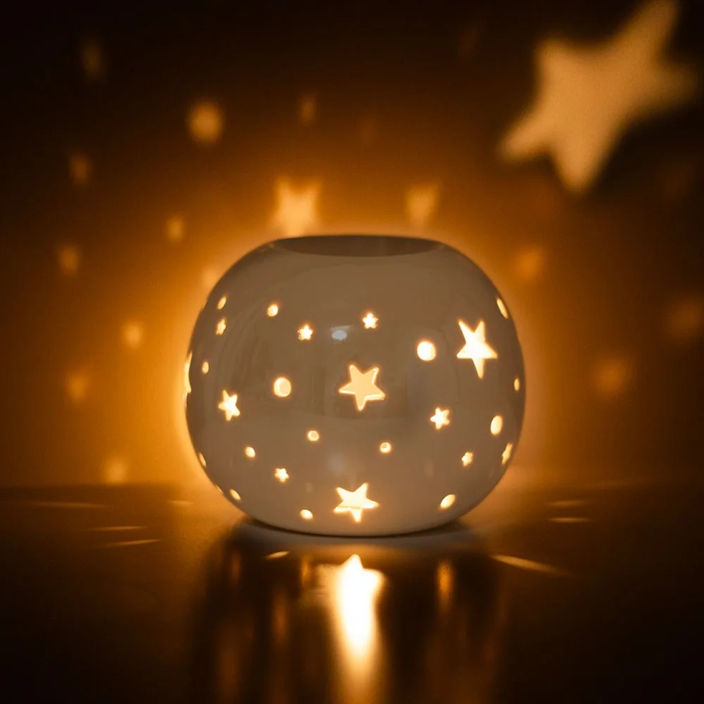 White Iridescent Star Oil Burner and Wax Warmer - Image 2
