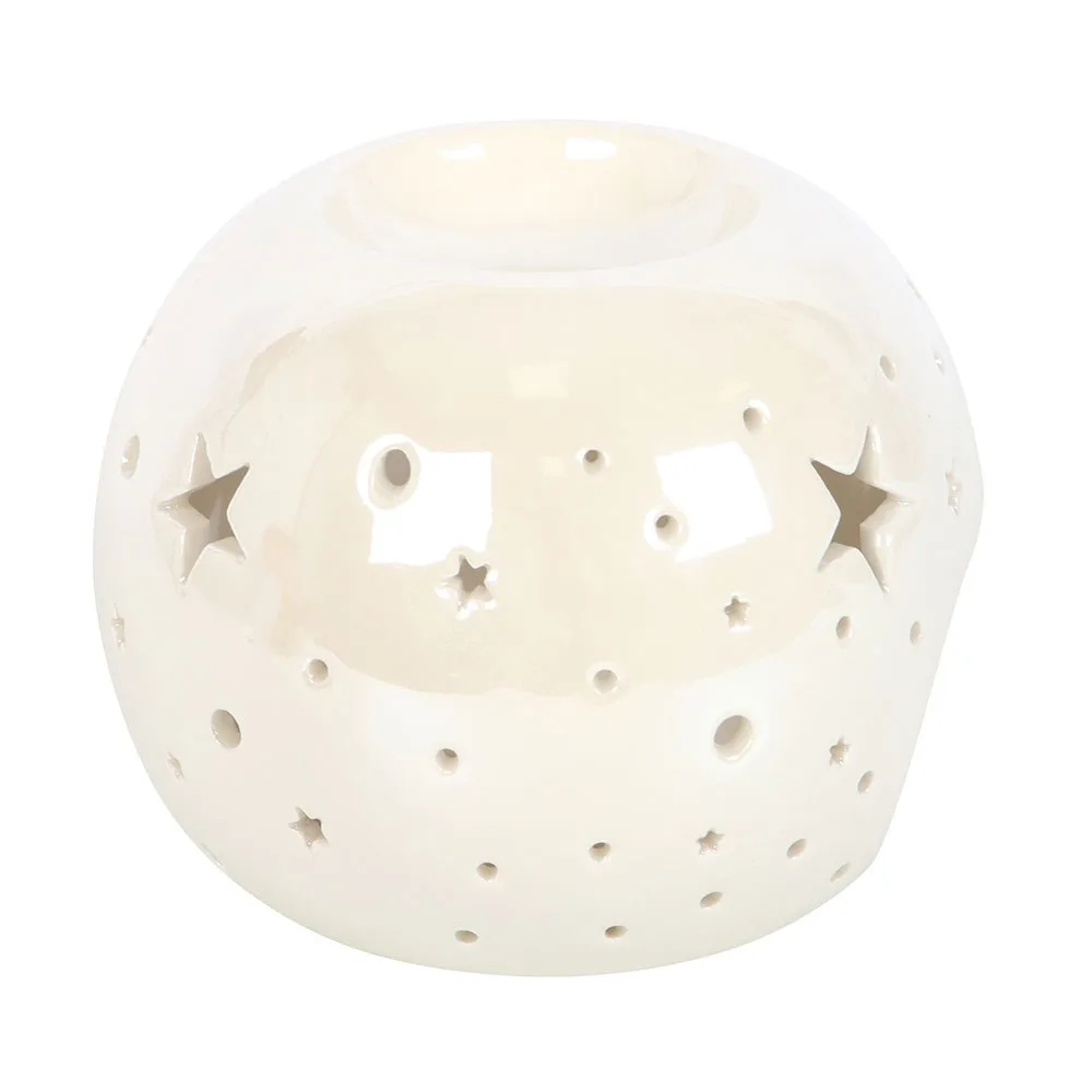 White Iridescent Star Oil Burner and Wax Warmer - Image 4