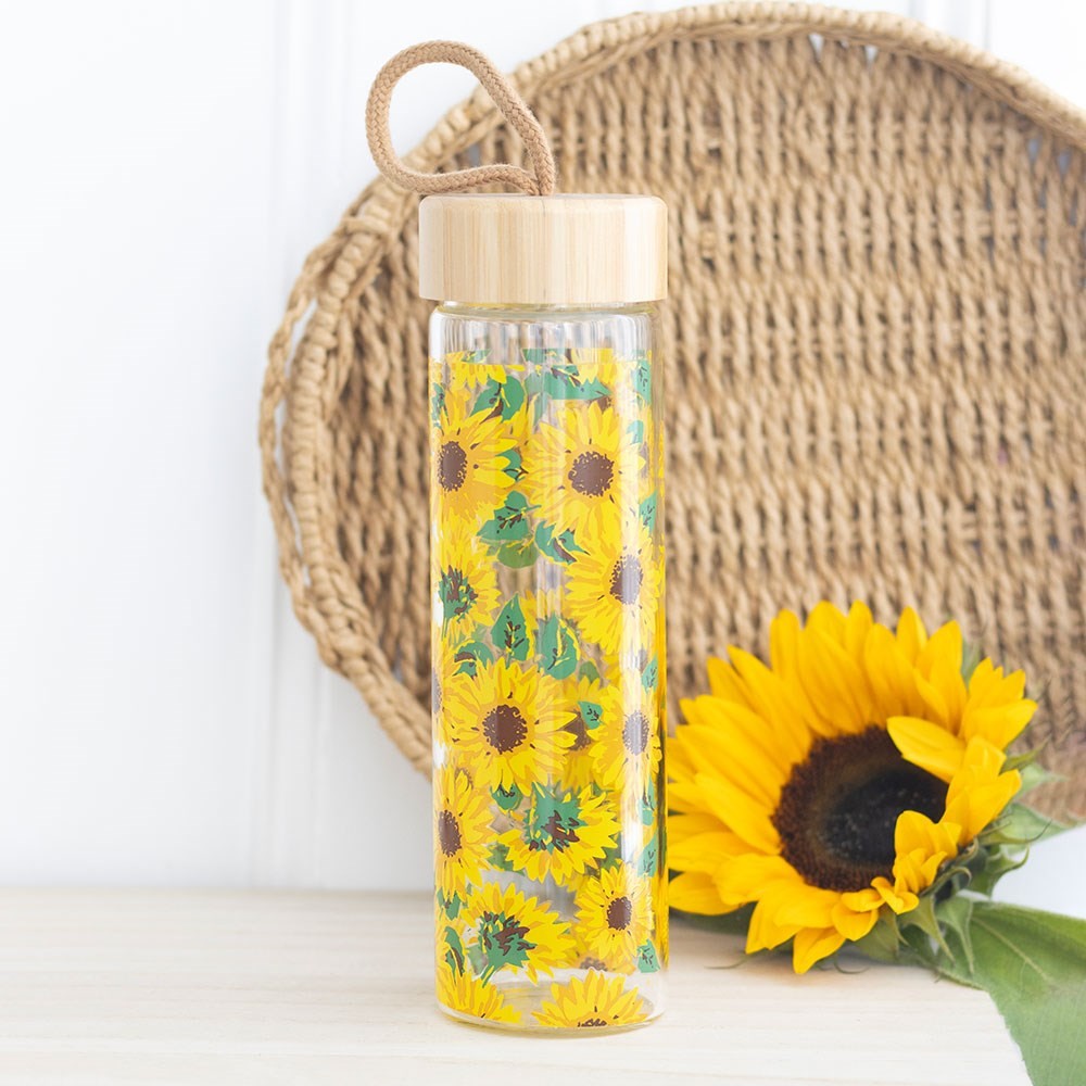Sunflower Print Glass Water Bottle Sunflower Print Glass Water Bottle
