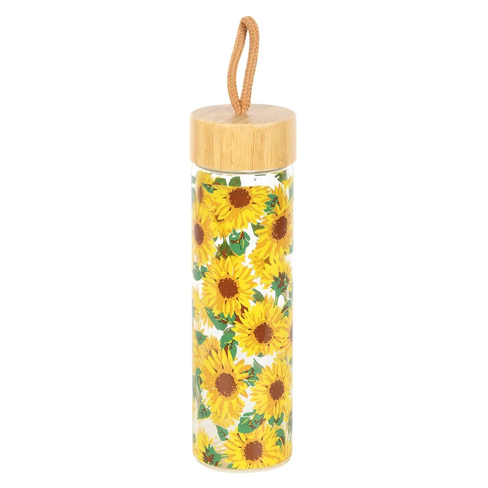 Sunflower Print Glass Water Bottle - Image 2