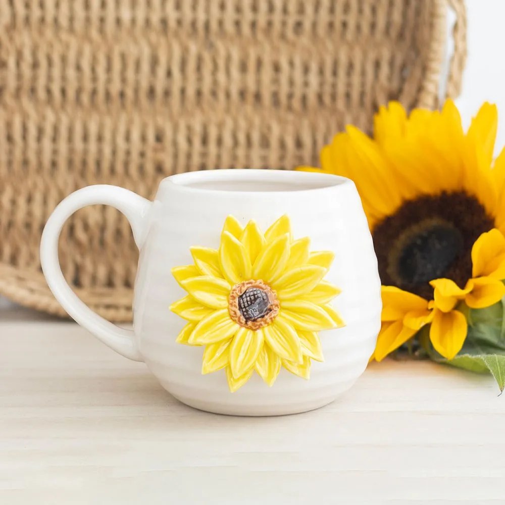 Hello Sunshine Rounded Mug with 3D Sunflower Hello Sunshine Rounded Mug with 3D Sunflower