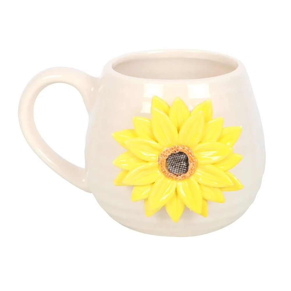 Hello Sunshine Rounded Mug with 3D Sunflower - Image 2