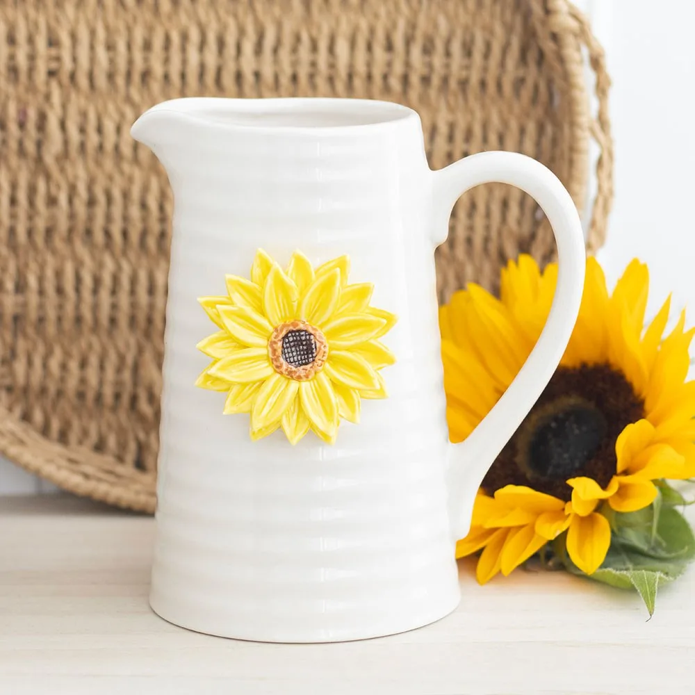 Hello Sunshine Ceramic Flower Jug with 3D Sunflower Hello Sunshine Ceramic Flower Jug with 3D Sunflower