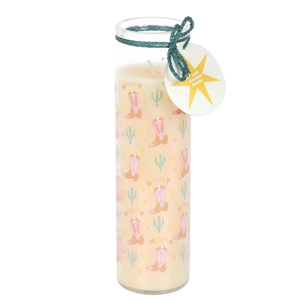 Howdy Cowboy Boot Print Floral Tube Candle - Image 2