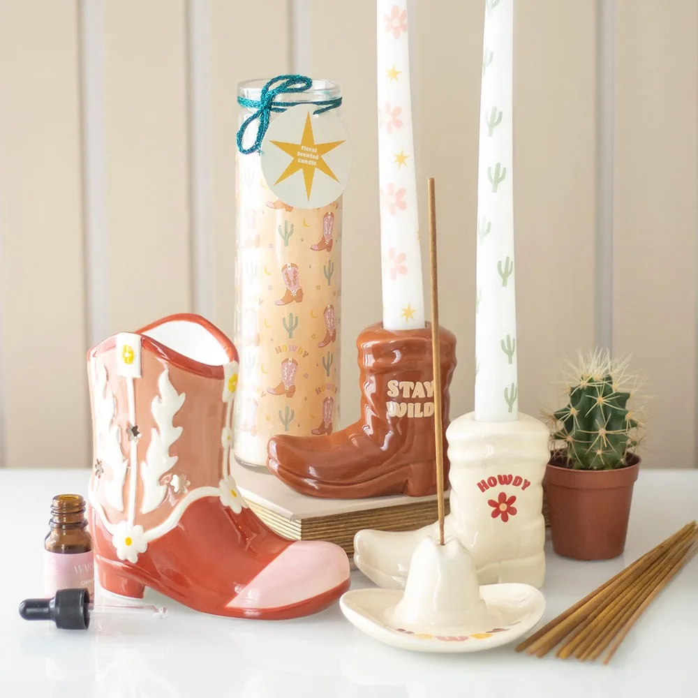 Howdy Cowboy Boot Print Floral Tube Candle - Image 5