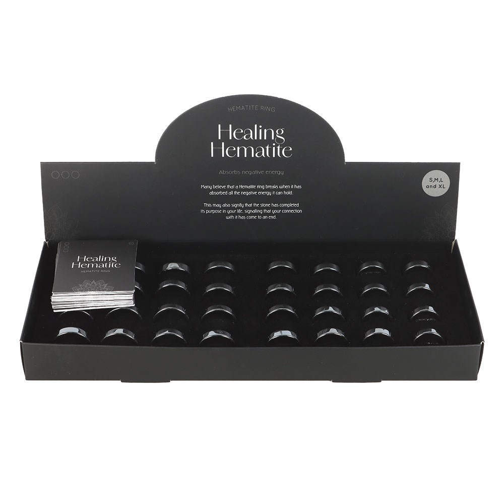Set of 32 Healing Hematite Rings in Display Set of 32 Healing Hematite Rings in Display
