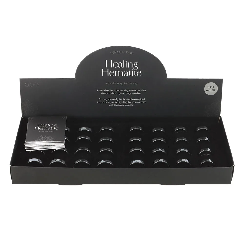 Set of 32 Healing Hematite Rings in Display Set of 32 Healing Hematite Rings in Display