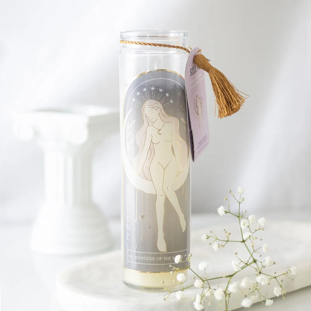 Selene Goddess Tube Candle with Amethyst Crystals Selene Goddess Tube Candle with Amethyst Crystals