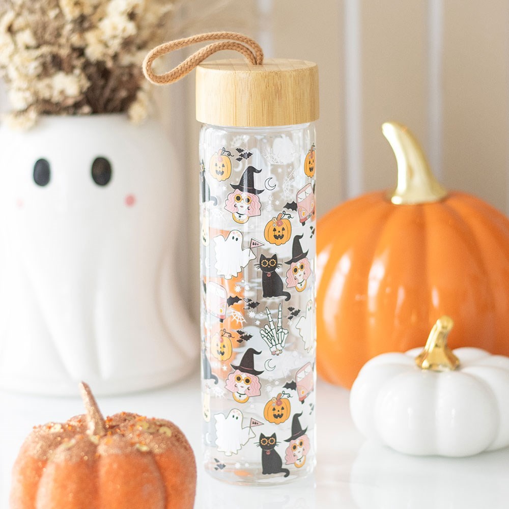 Groovy Ghost Print Glass Water Bottle Groovy Ghost Print Glass Water Bottle