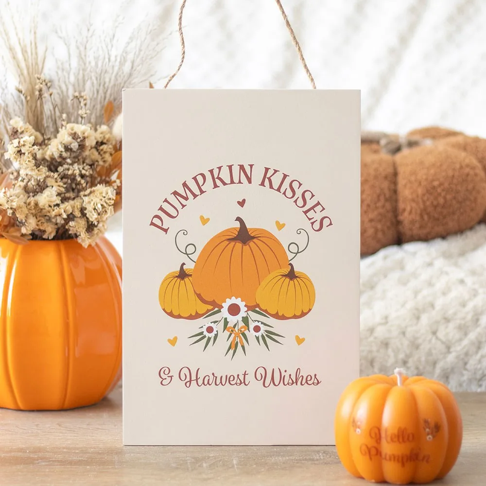 Pumpkin Kisses & Harvest Wishes Hanging Sign Pumpkin Kisses & Harvest Wishes Hanging Sign