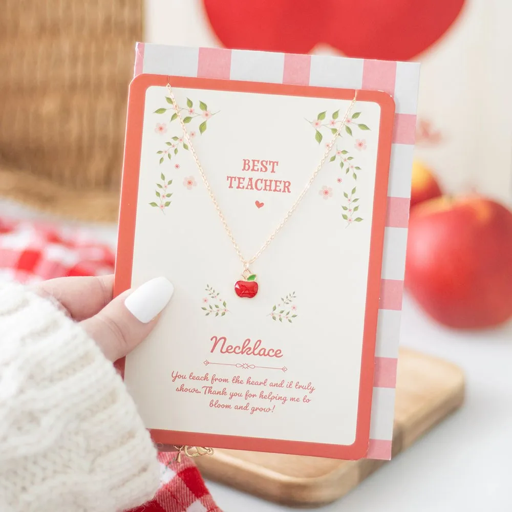 Best Teacher Apple Necklace on Greeting Card Best Teacher Apple Necklace on Greeting Card