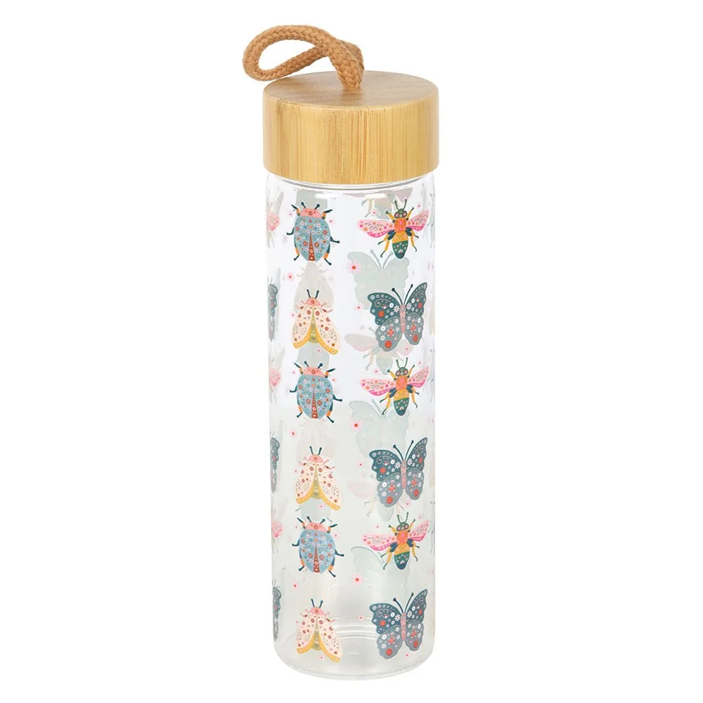Floral Bug Print Glass Water Bottle, photo 4 of 5
