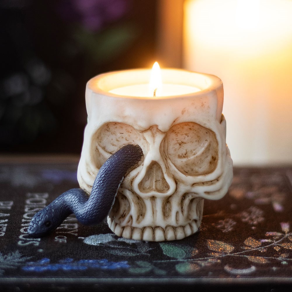 Skull Tealight Holder with Snake Skull Tealight Holder with Snake