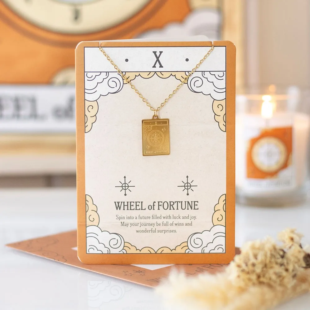 The Wheel of Fortune Vintage Tarot Necklace on Greeting Card The Wheel of Fortune Vintage Tarot Necklace on Greeting Card