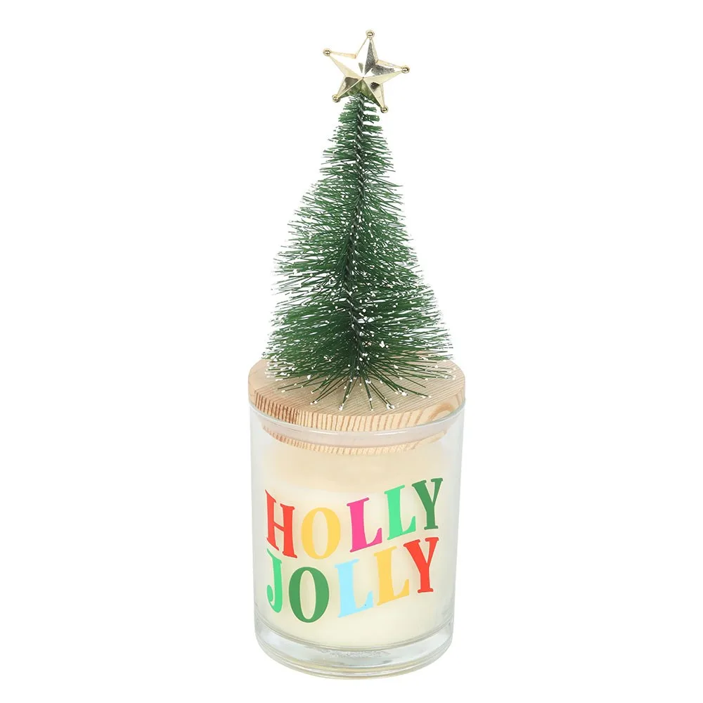 Holly Jolly Pine & Fir Glass Candle with Tree - Image 2