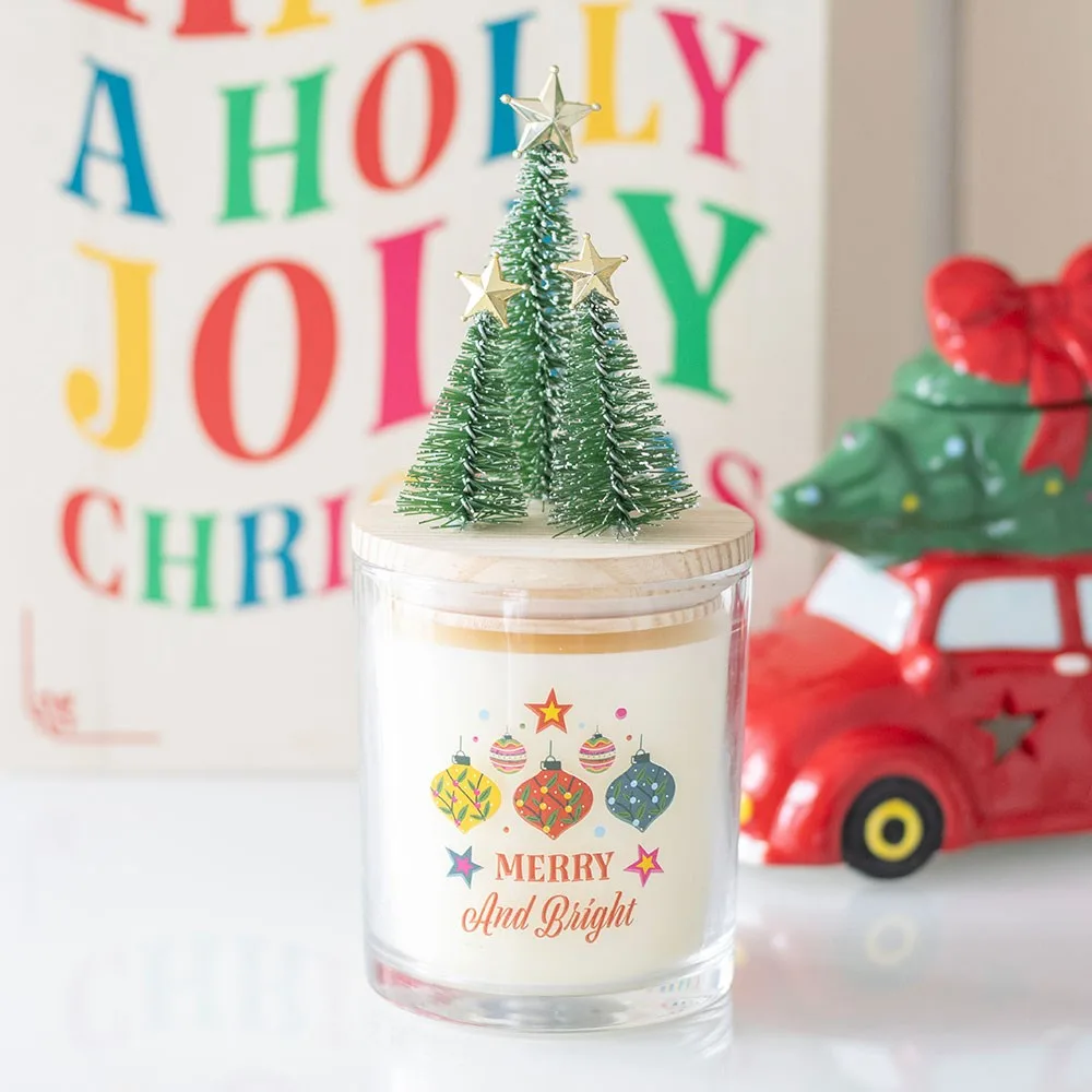 Merry and Bright Bauble Cinnamon & Spice Glass Candle with Tree Merry and Bright Bauble Cinnamon & Spice Glass Candle with Tree
