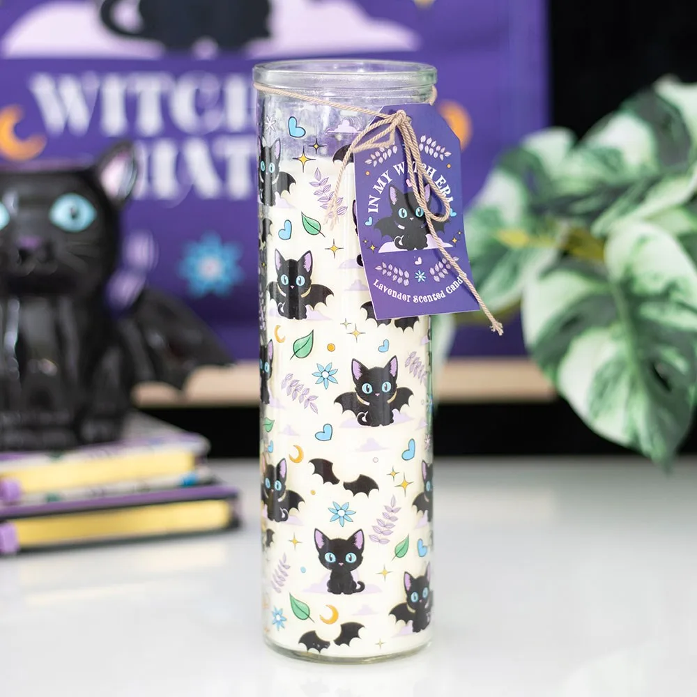 Cute and Creepy Cat Print Lavender Tube Candle Cute and Creepy Cat Print Lavender Tube Candle