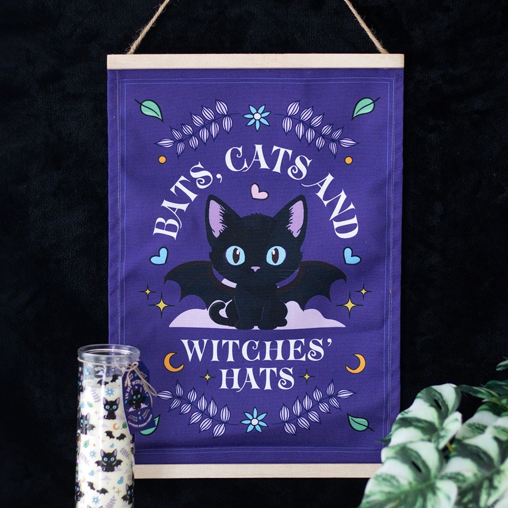 Bats, Cats and Witches Hats Fabric Wall Hanging Bats, Cats and Witches Hats Fabric Wall Hanging