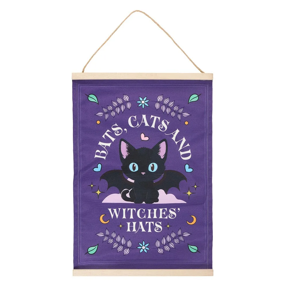 Bats, Cats and Witches Hats Fabric Wall Hanging - Image 2
