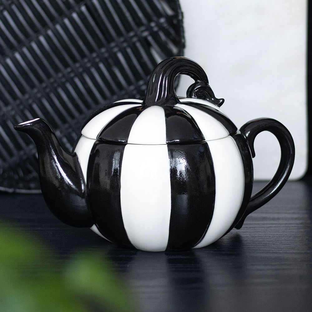 Black and White Striped Pumpkin Teapot Black and White Striped Pumpkin Teapot