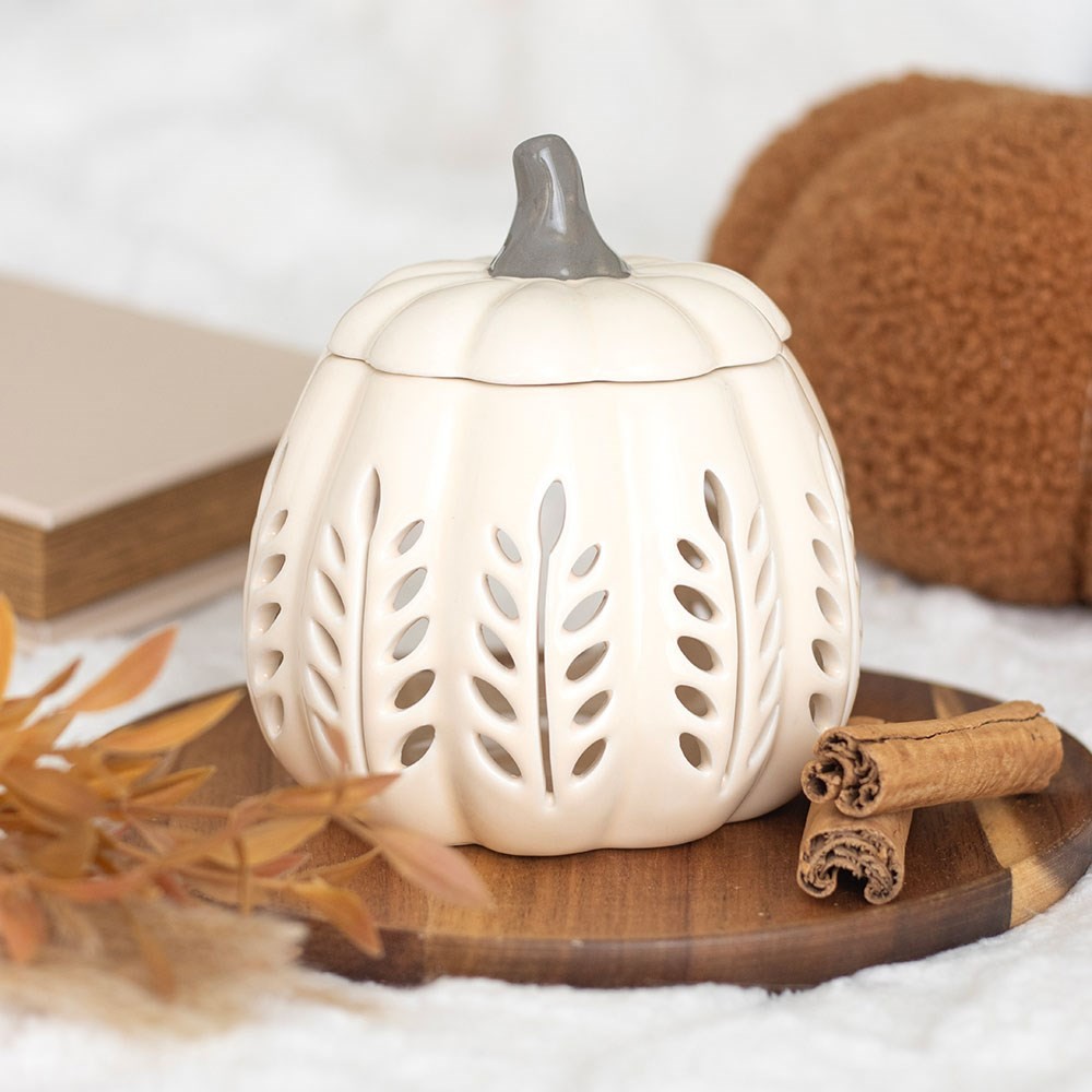 Cream Leaf Cut Out Pumpkin Oil Burner and Wax Warmer Cream Leaf Cut Out Pumpkin Oil Burner and Wax Warmer
