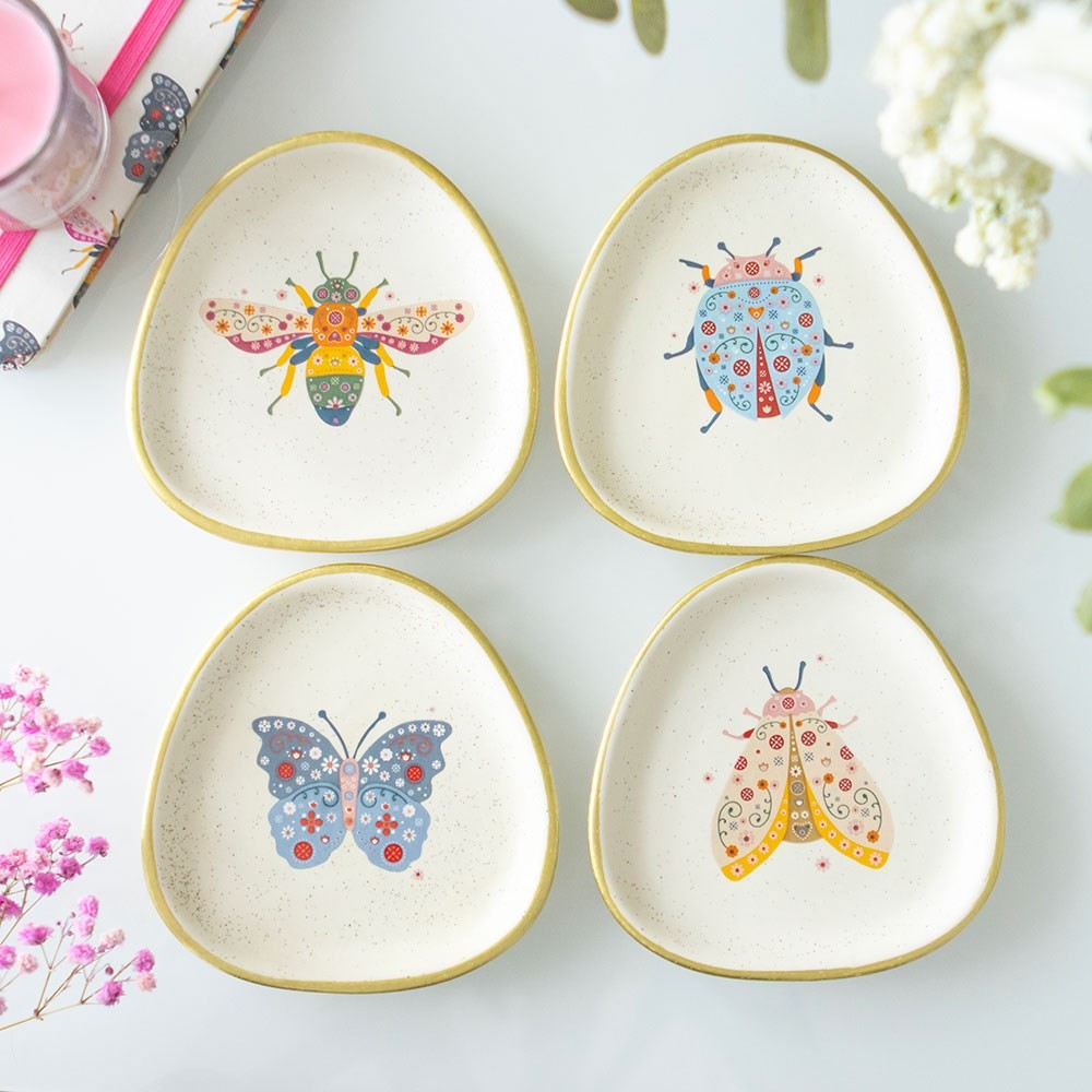 Set of 4 Floral Bug Trinket Dishes Set of 4 Floral Bug Trinket Dishes