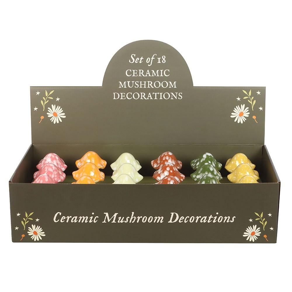 Set of 18 Mushroom Decorations in Display Set of 18 Mushroom Decorations in Display