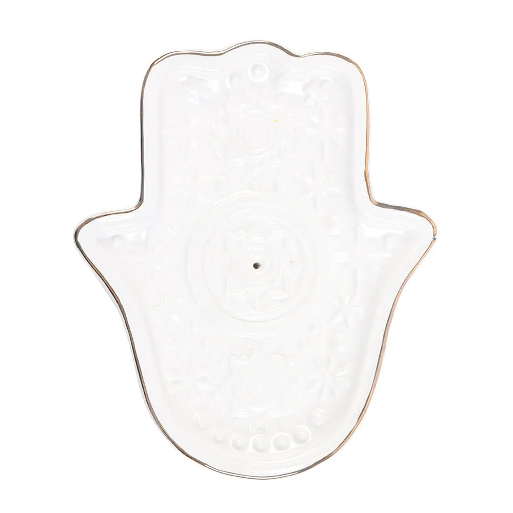 White Hand of Hamsa Incense Holder and Trinket Dish - Image 3