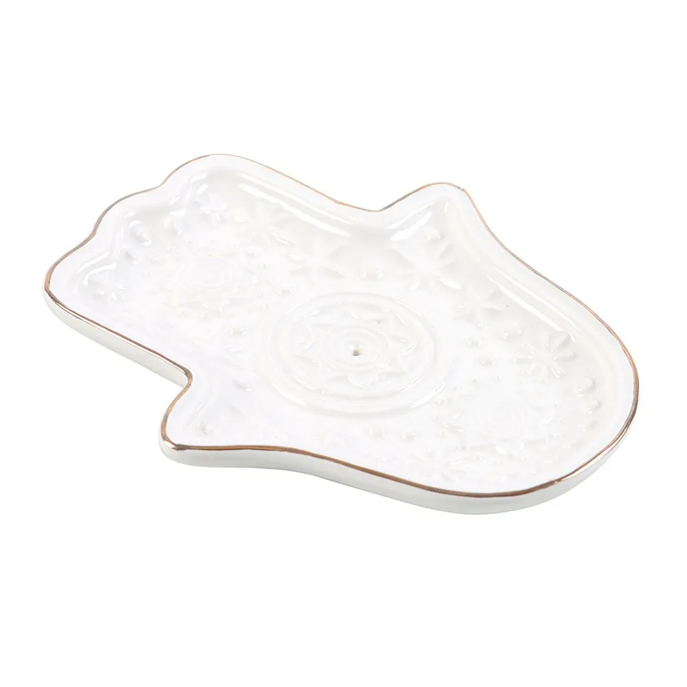 White Hand of Hamsa Incense Holder and Trinket Dish - Image 4