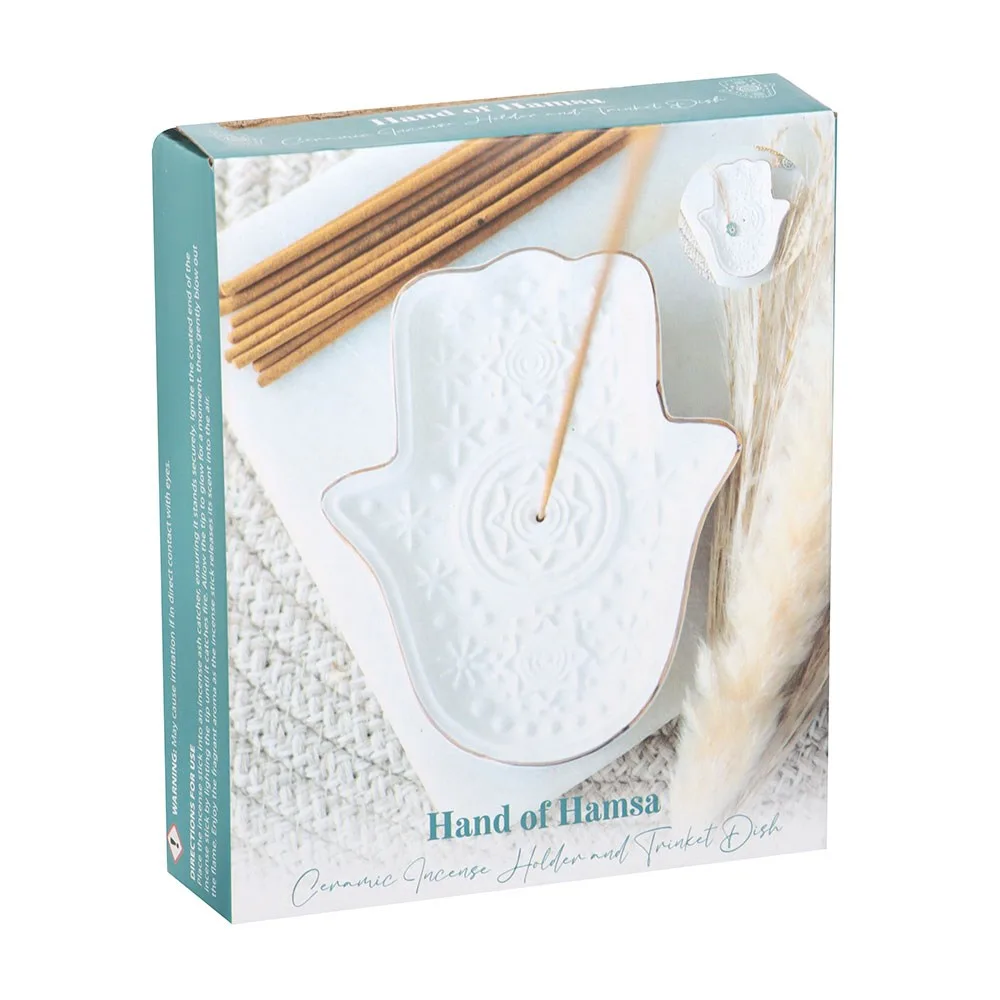 White Hand of Hamsa Incense Holder and Trinket Dish - Image 5
