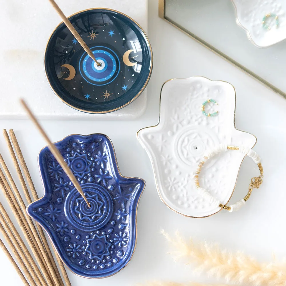 White Hand of Hamsa Incense Holder and Trinket Dish - Image 6