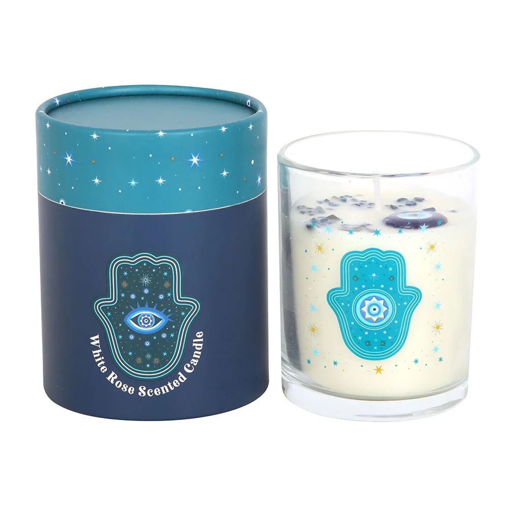 Hand of Hamsa White Rose Candle with Crystals, photo 2 of 6