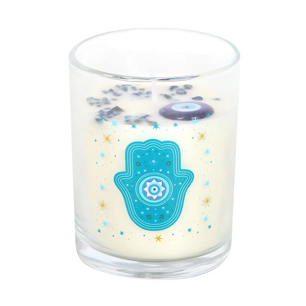 Hand of Hamsa White Rose Candle with Crystals, photo 3 of 6