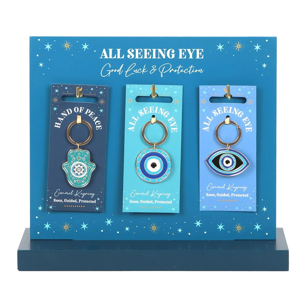 Set of 18 All Seeing Eye Keyrings on Display - Image 2