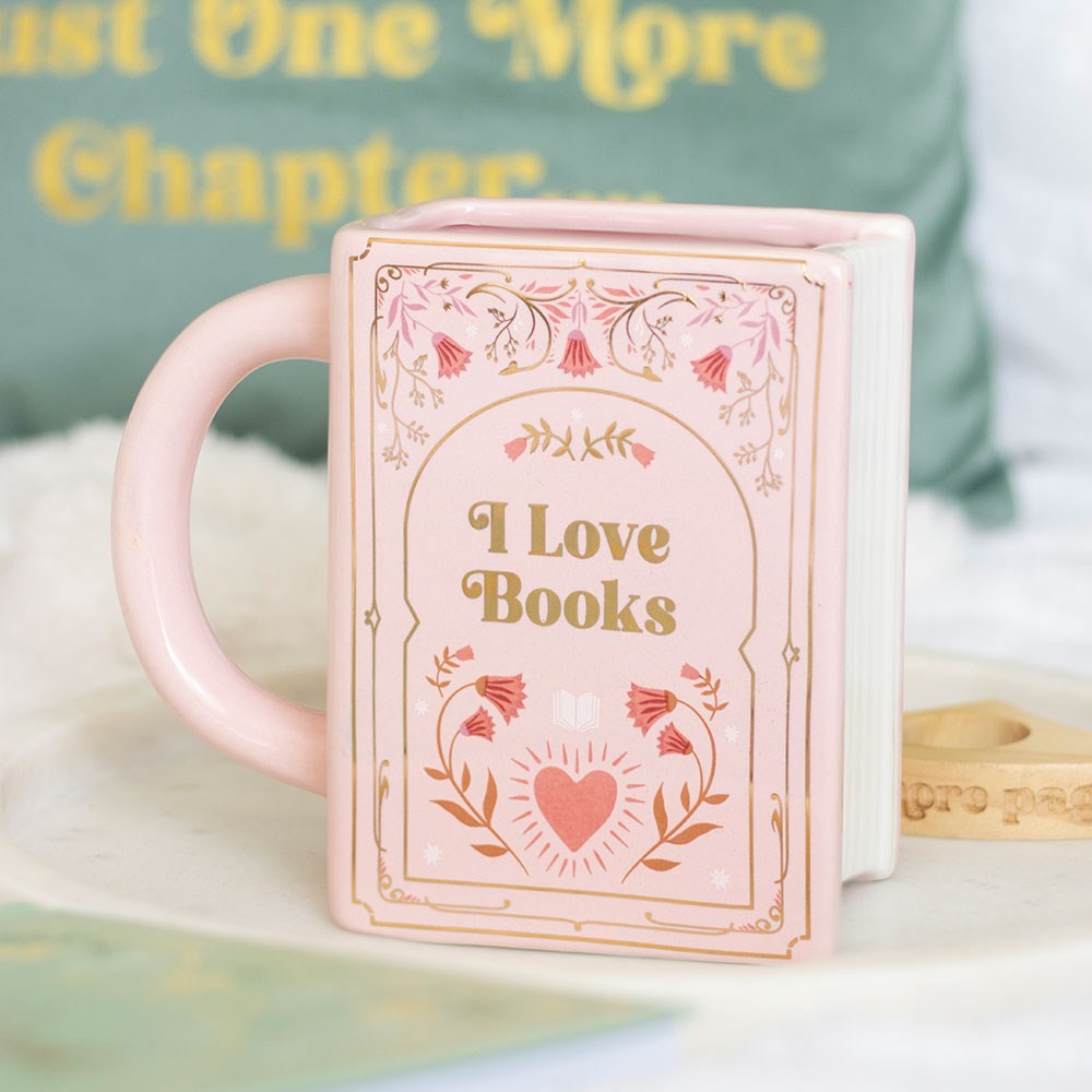 I Love Books Pink Book Shaped Mug I Love Books Pink Book Shaped Mug