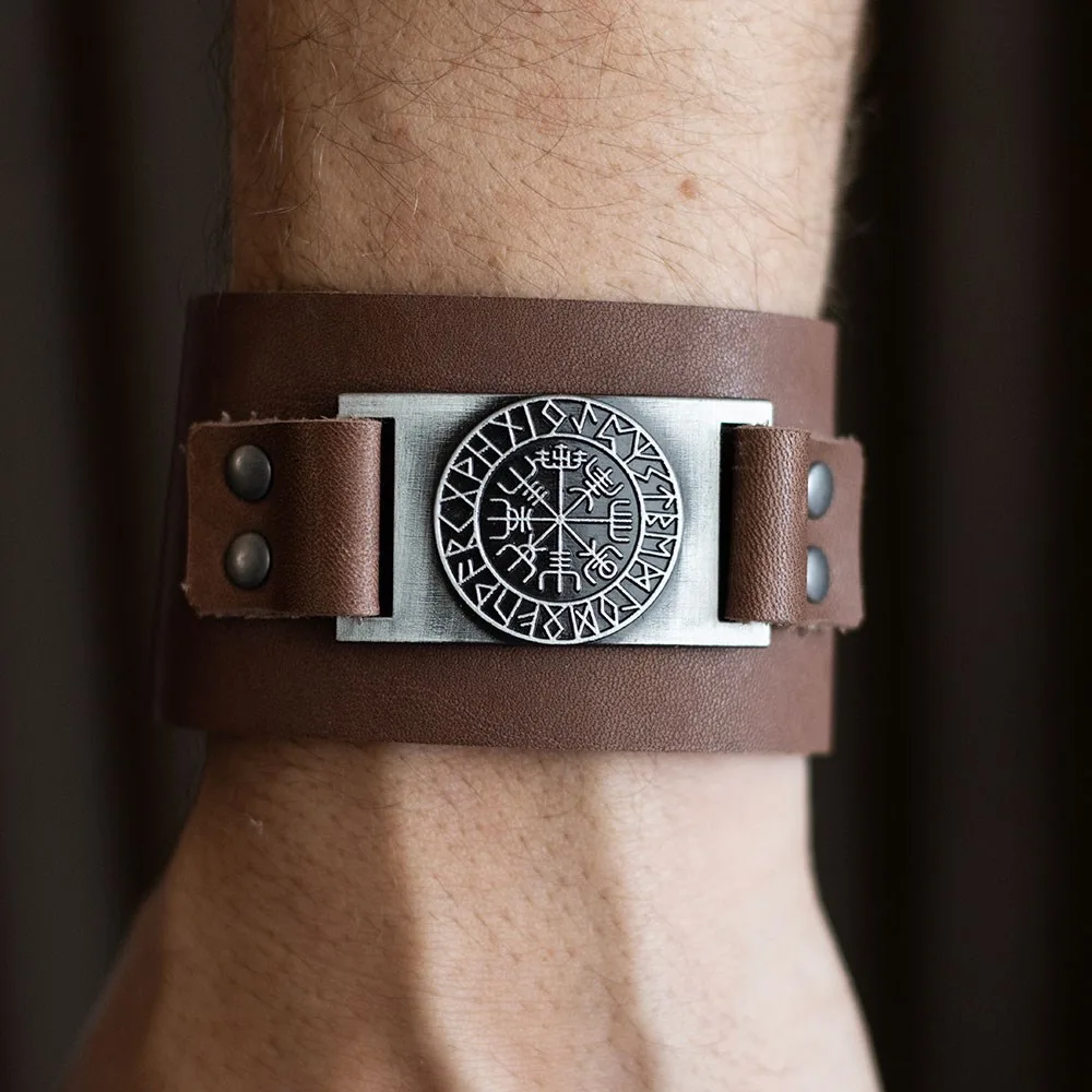 Viking Compass Leather Cuff Bracelet Viking Compass Leather Cuff Bracelet