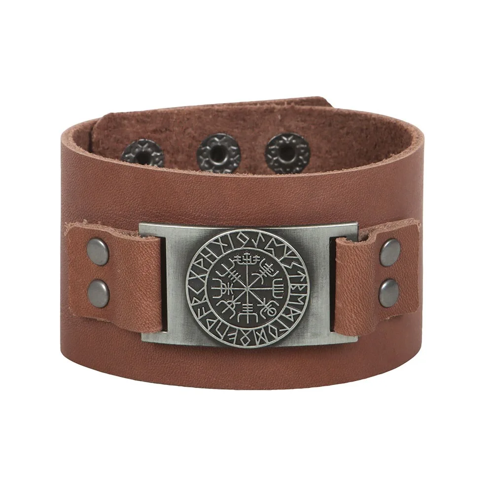 Viking Compass Leather Cuff Bracelet - Image 2
