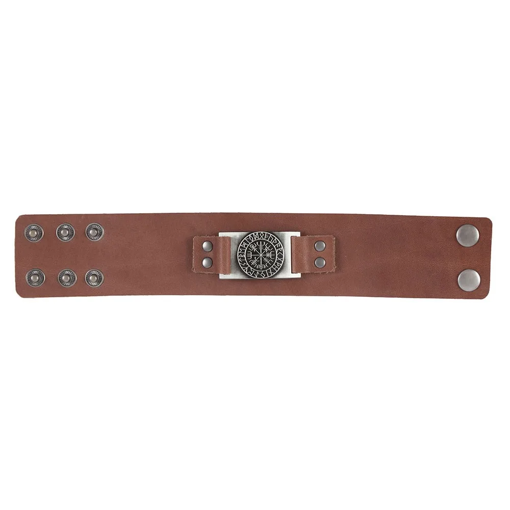 Viking Compass Leather Cuff Bracelet - Image 3