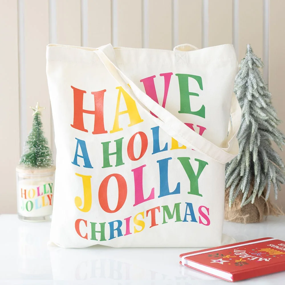 Holly Jolly Christmas Polyester Tote Bag Holly Jolly Christmas Polyester Tote Bag