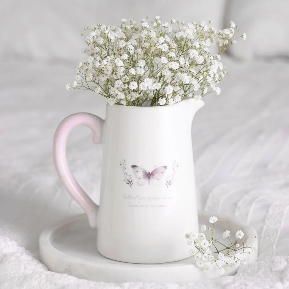 White Butterfly Print Ceramic Flower Jug White Butterfly Print Ceramic Flower Jug