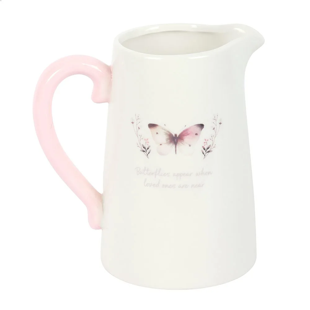 White Butterfly Print Ceramic Flower Jug - Image 2