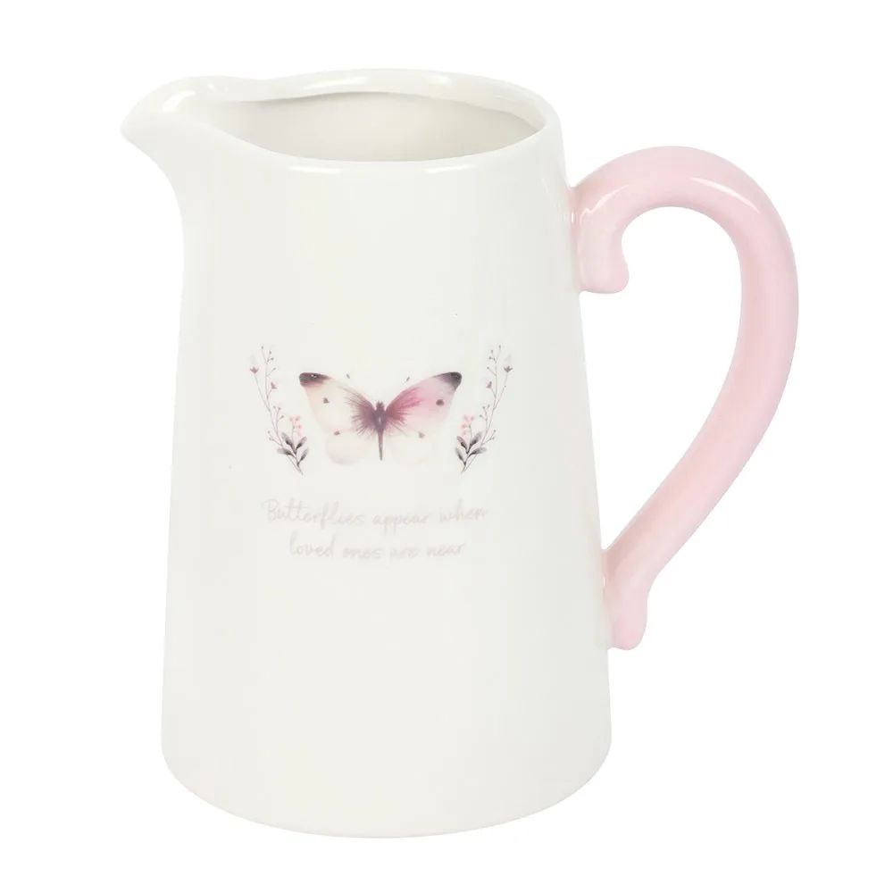 White Butterfly Print Ceramic Flower Jug - Image 4