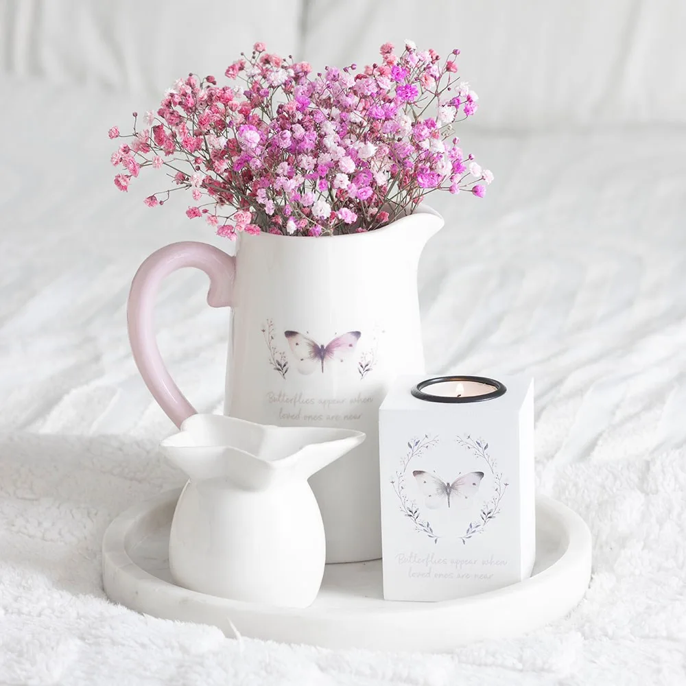 White Butterfly Print Ceramic Flower Jug - Image 5
