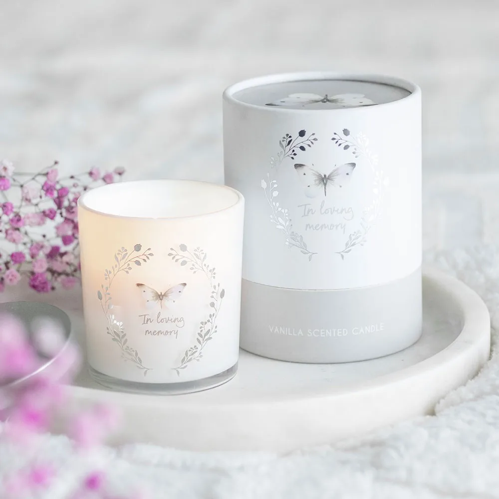 In Loving Memory White Butterfly Vanilla Candle In Loving Memory White Butterfly Vanilla Candle