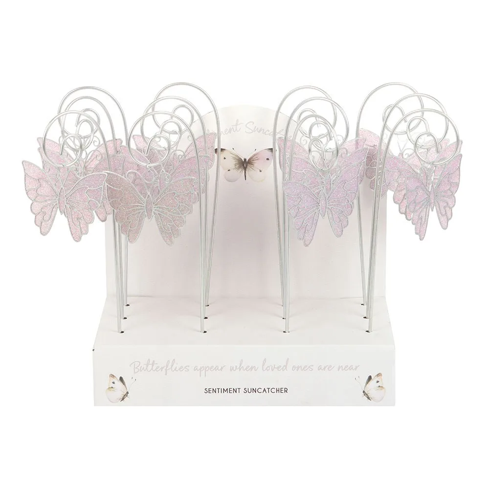 Set of 12 White Butterfly Suncatcher Stakes in Display - Image 2