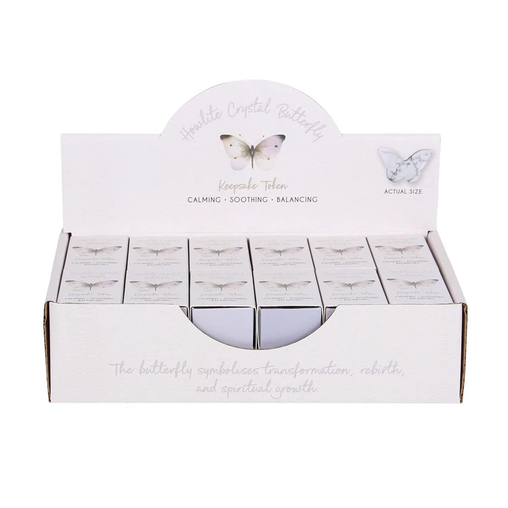 Set of 24 Howlite Butterfly Keepsake Tokens in Display - Image 4