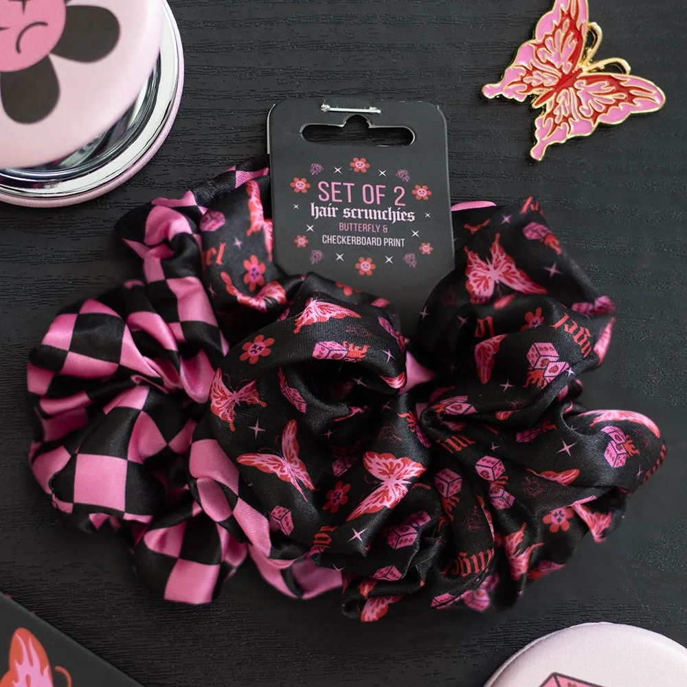 Set of 2 Rebel Butterfly and Checkerboard Hair Scrunchies Set of 2 Rebel Butterfly and Checkerboard Hair Scrunchies