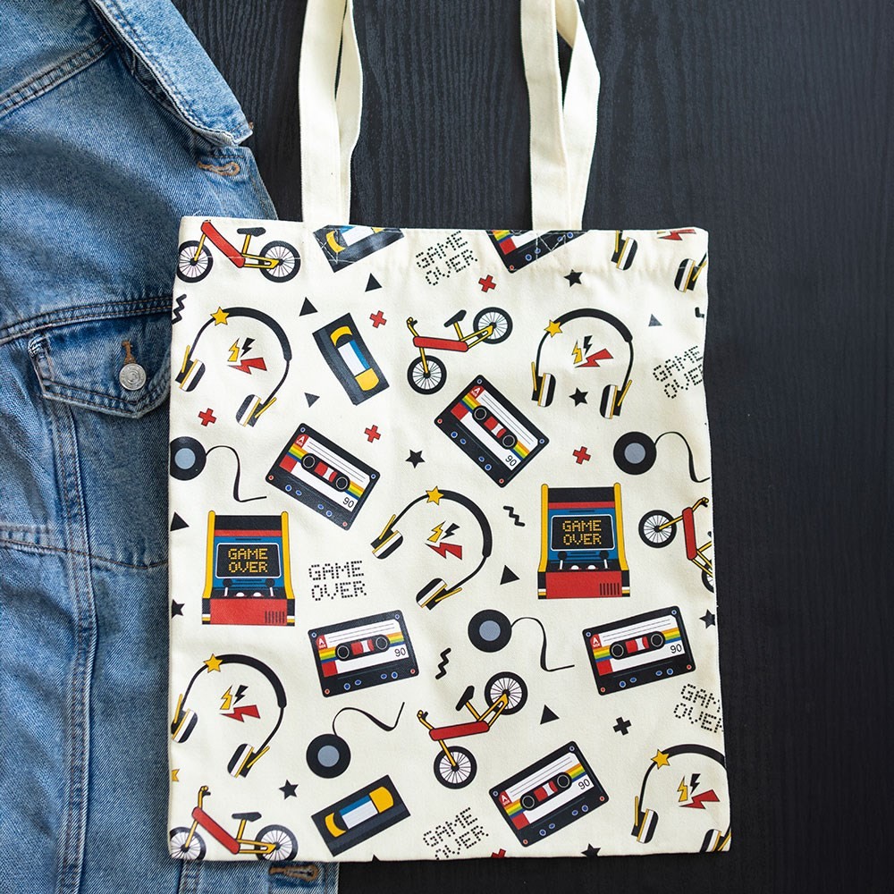 Retro 80s Print Polycotton Tote Bag Retro 80s Print Polycotton Tote Bag